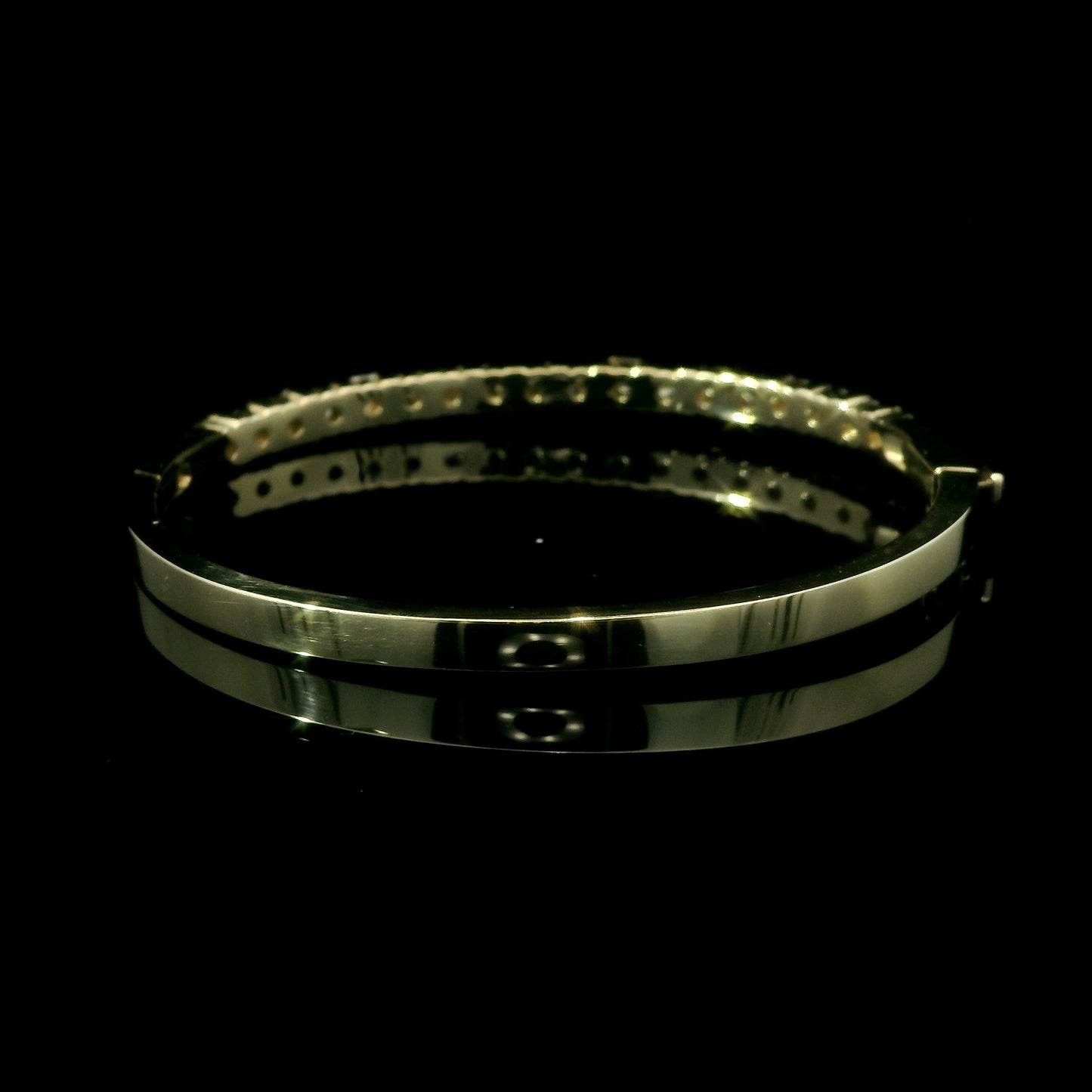 Solid 14K Yellow Gold Diamond Bangle – Bar Set with Round & Baguette Diamonds