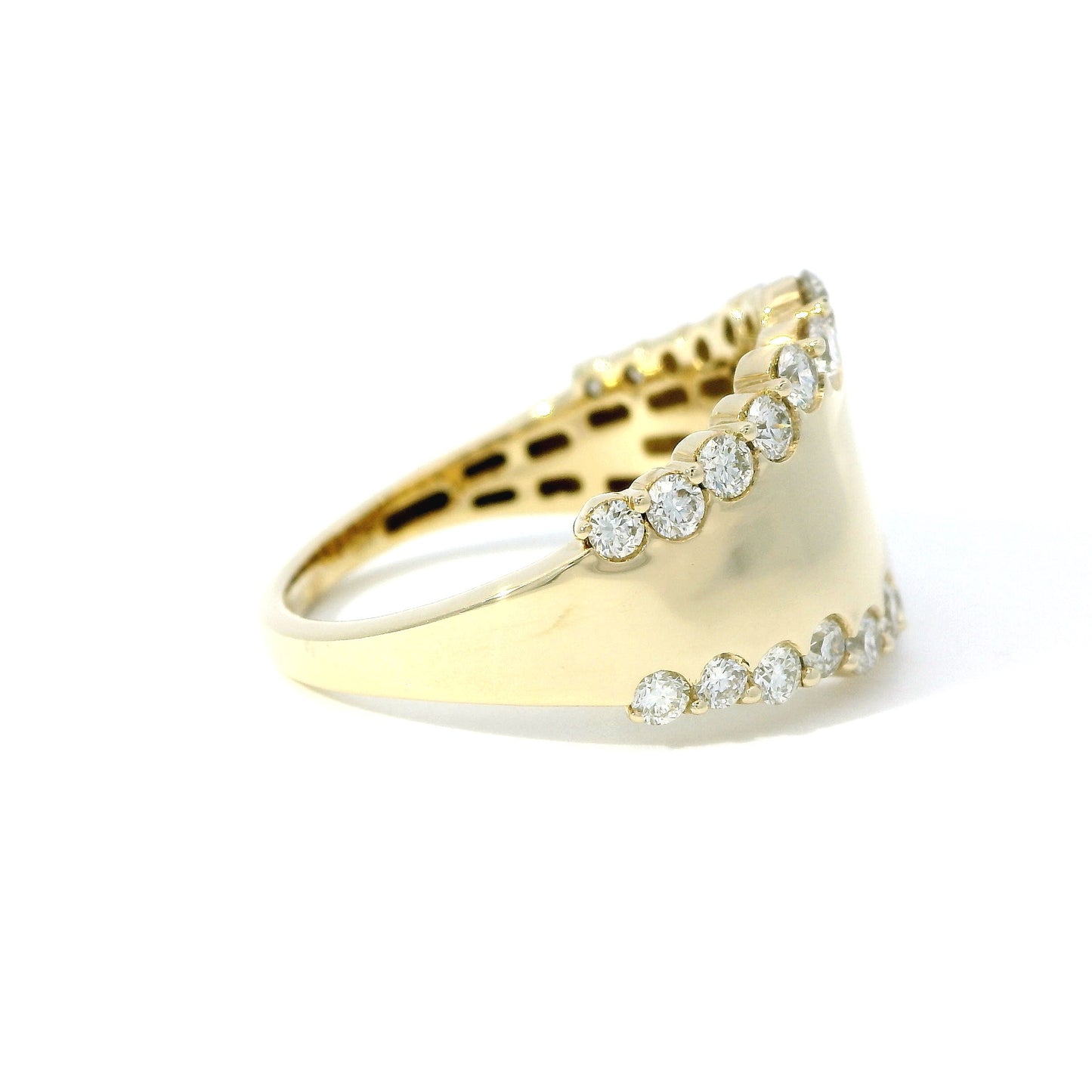 14K Yellow Gold Wide Diamond Border Band Ring