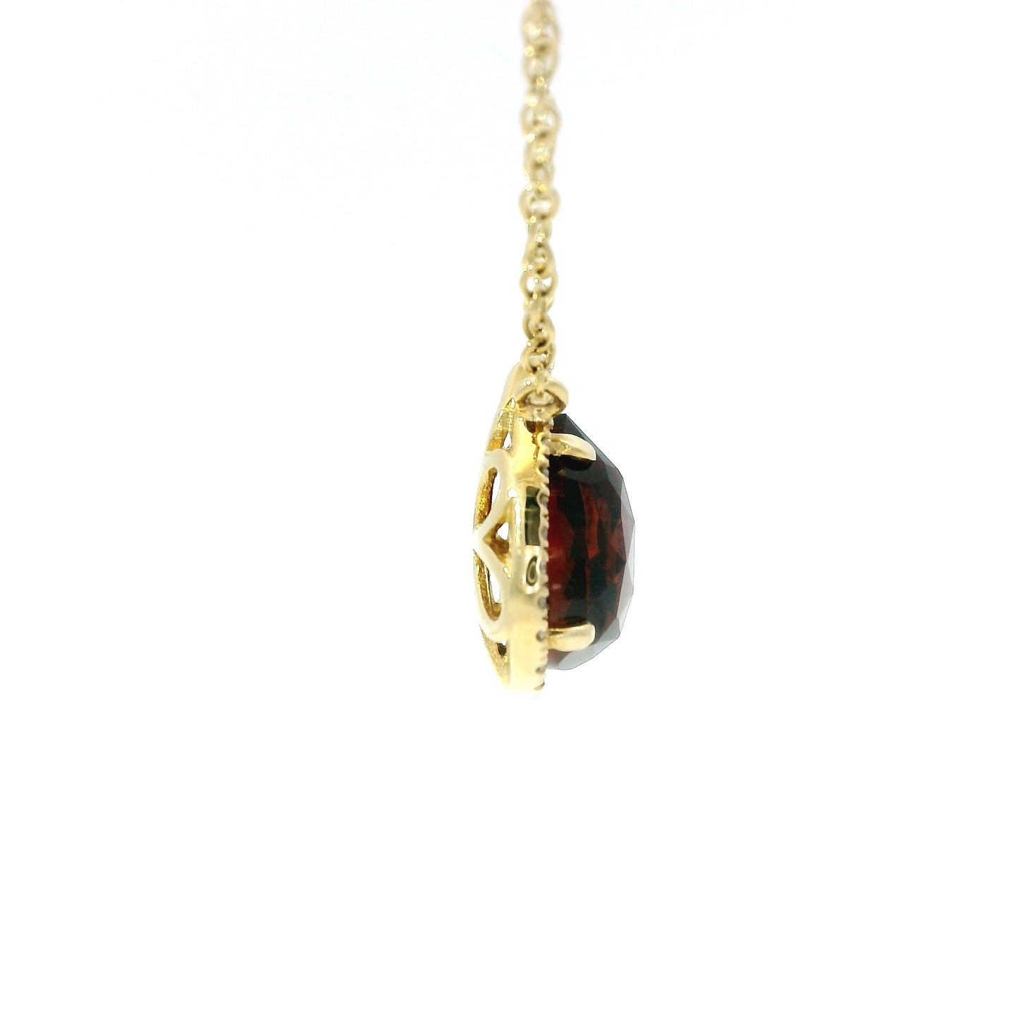14K Gold Pear-Shaped Garnet & Diamond Halo Necklace