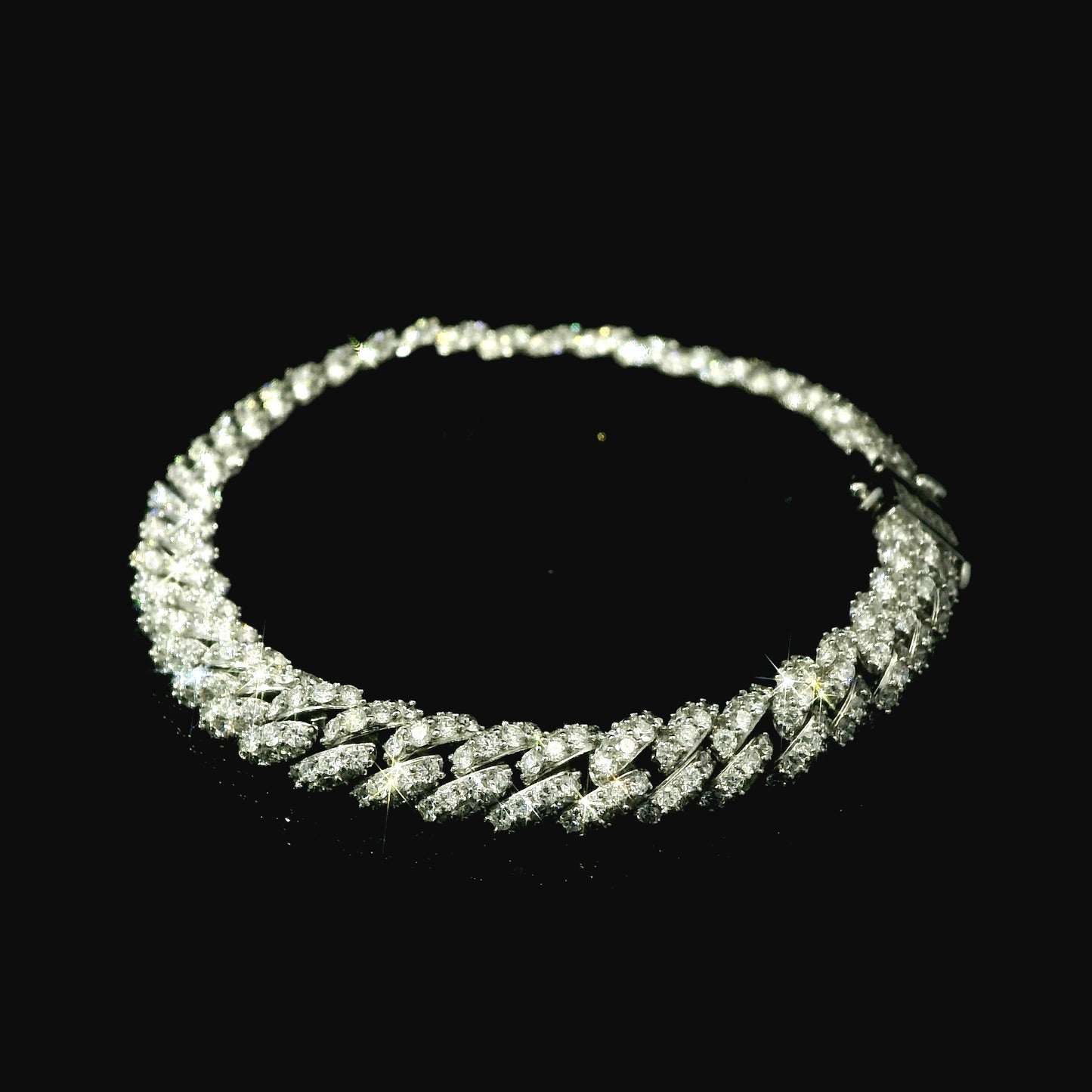 18K White Gold Diamond Cuban Link Chain Bracelet