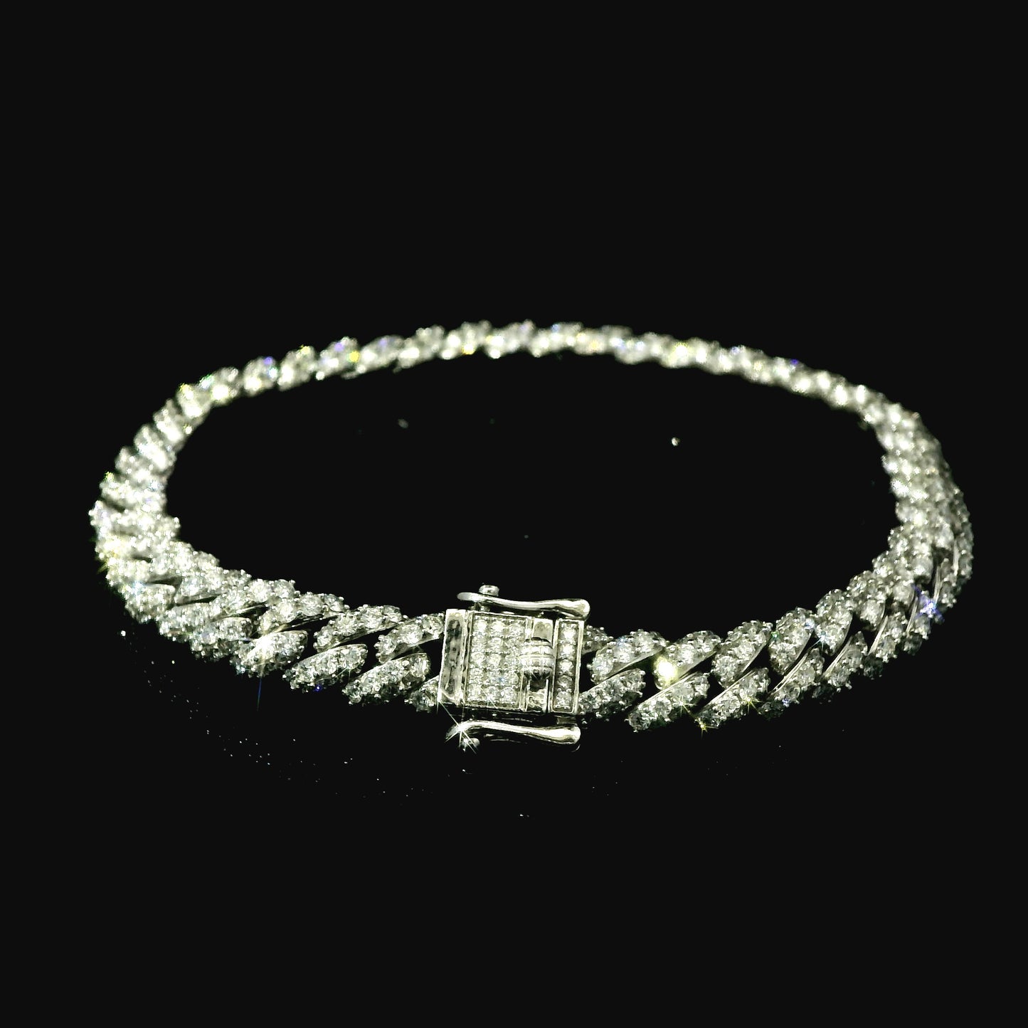 18K White Gold Diamond Cuban Link Chain Bracelet