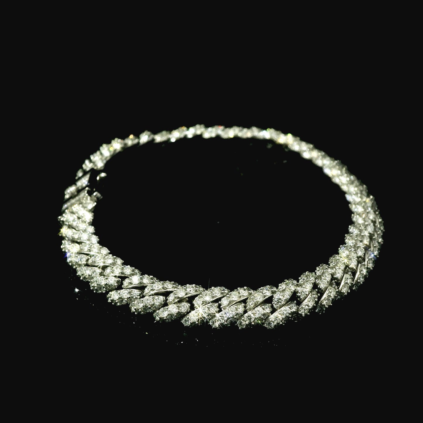 18K White Gold Diamond Cuban Link Chain Bracelet