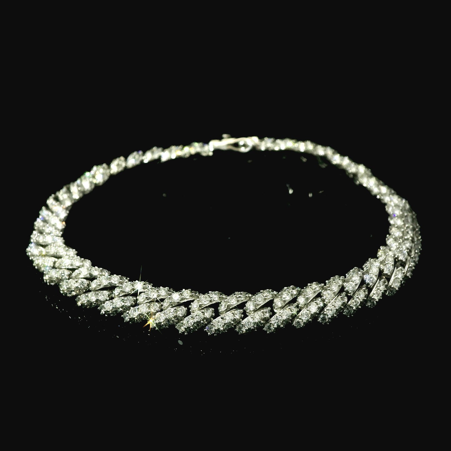 18K White Gold Diamond Cuban Link Chain Bracelet