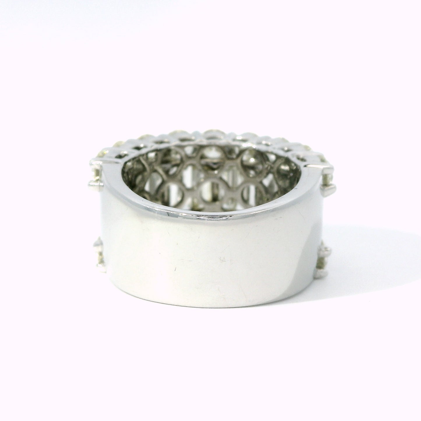 Wide Baguette and Round Brilliant Diamond Band – Natural Multi-Row Statement Ring in 14K White Gold