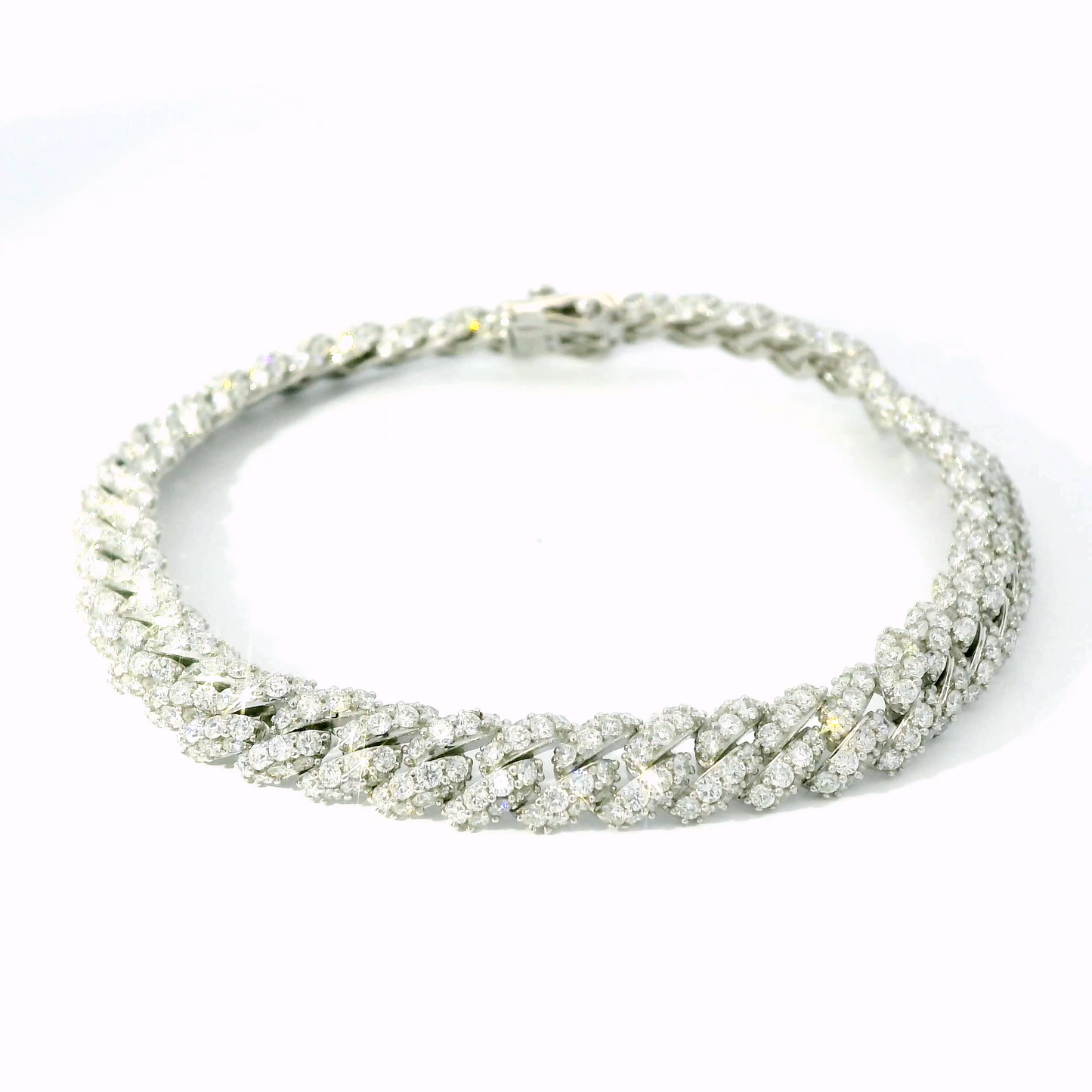 18K White Gold Diamond Cuban Link Chain Bracelet