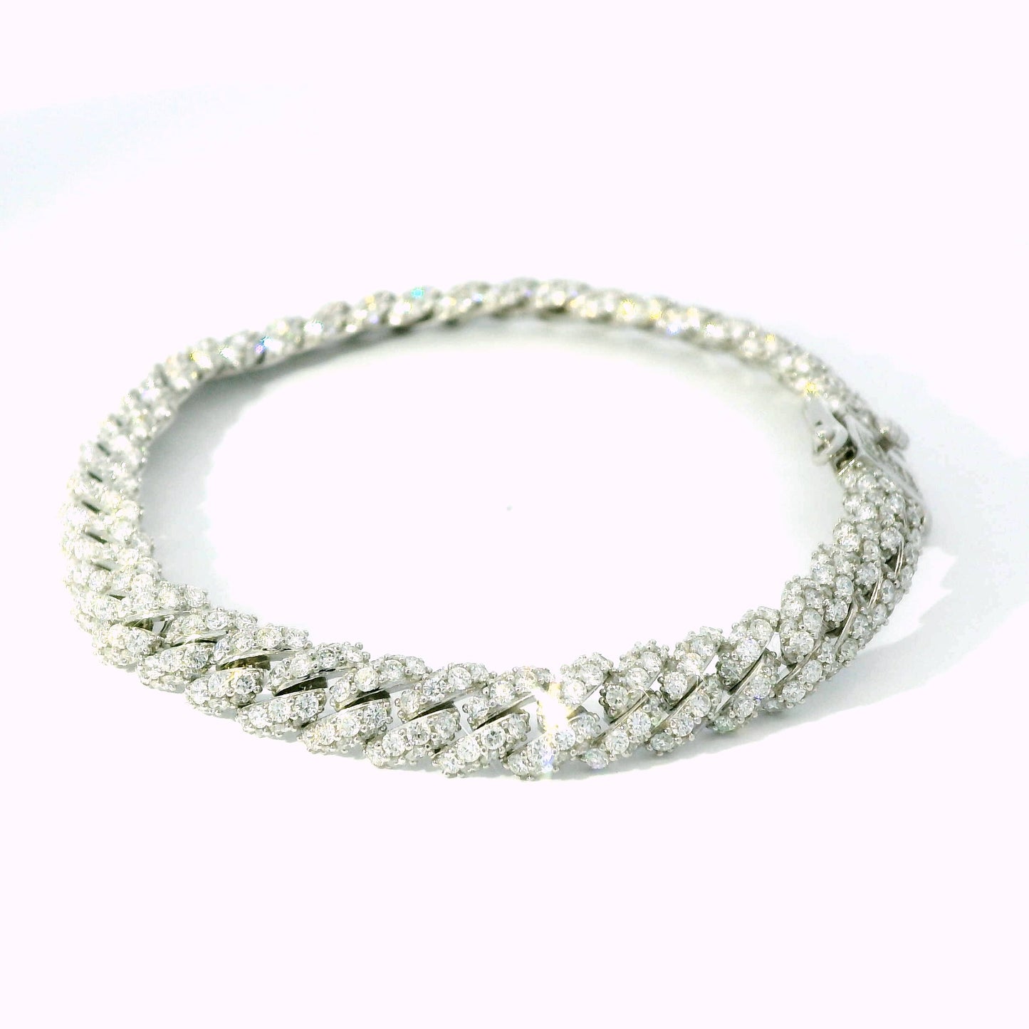 18K White Gold Diamond Cuban Link Chain Bracelet