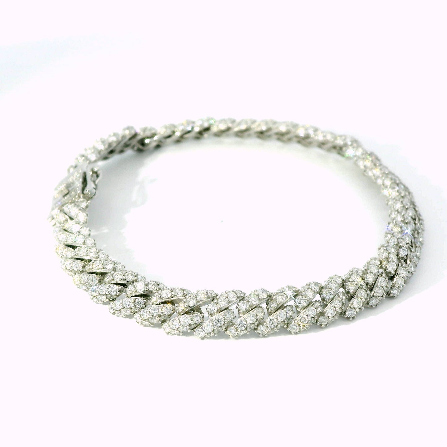 18K White Gold Diamond Cuban Link Chain Bracelet