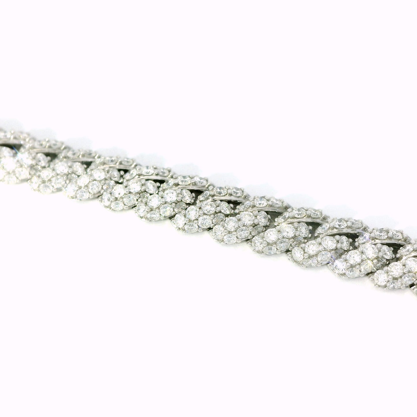 18K White Gold Diamond Cuban Link Chain Bracelet
