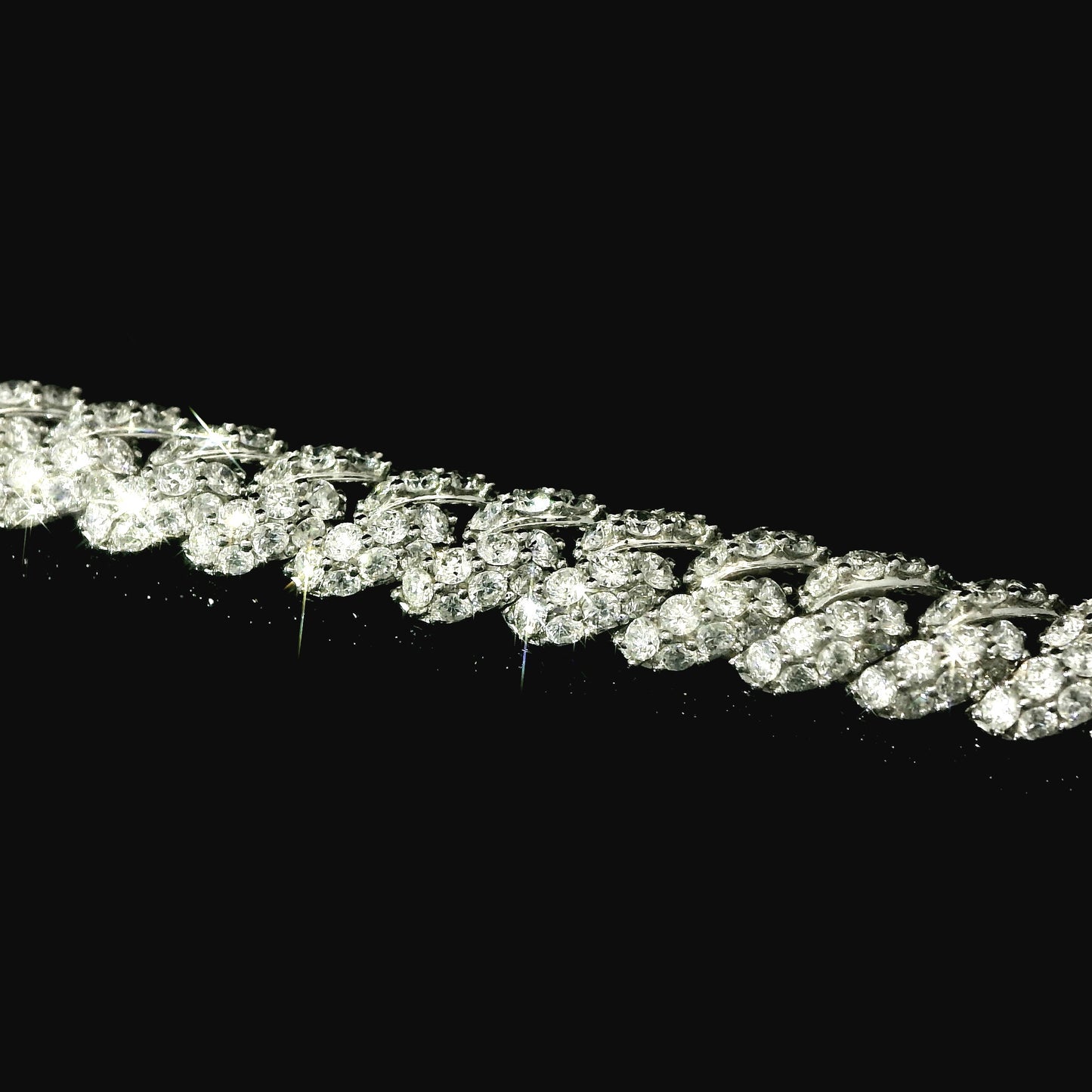 18K White Gold Diamond Cuban Link Chain Bracelet