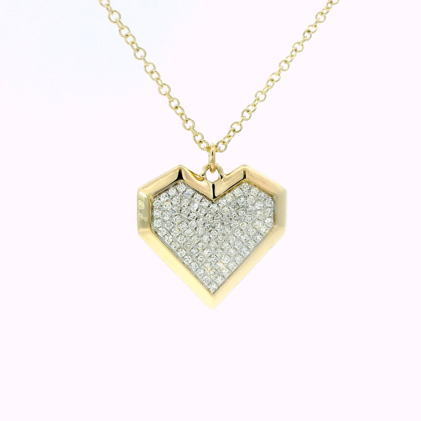 14K Yellow Gold Pavé Set Diamond Geometric Heart Pendant Necklace