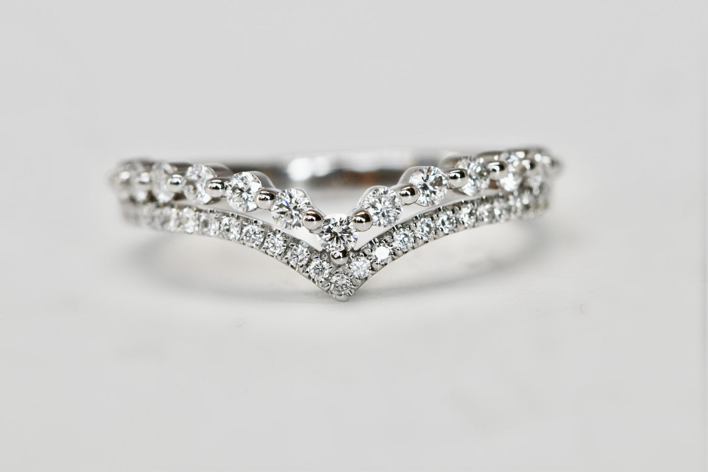2-Row Chevron V Styled Diamond Wedding Band