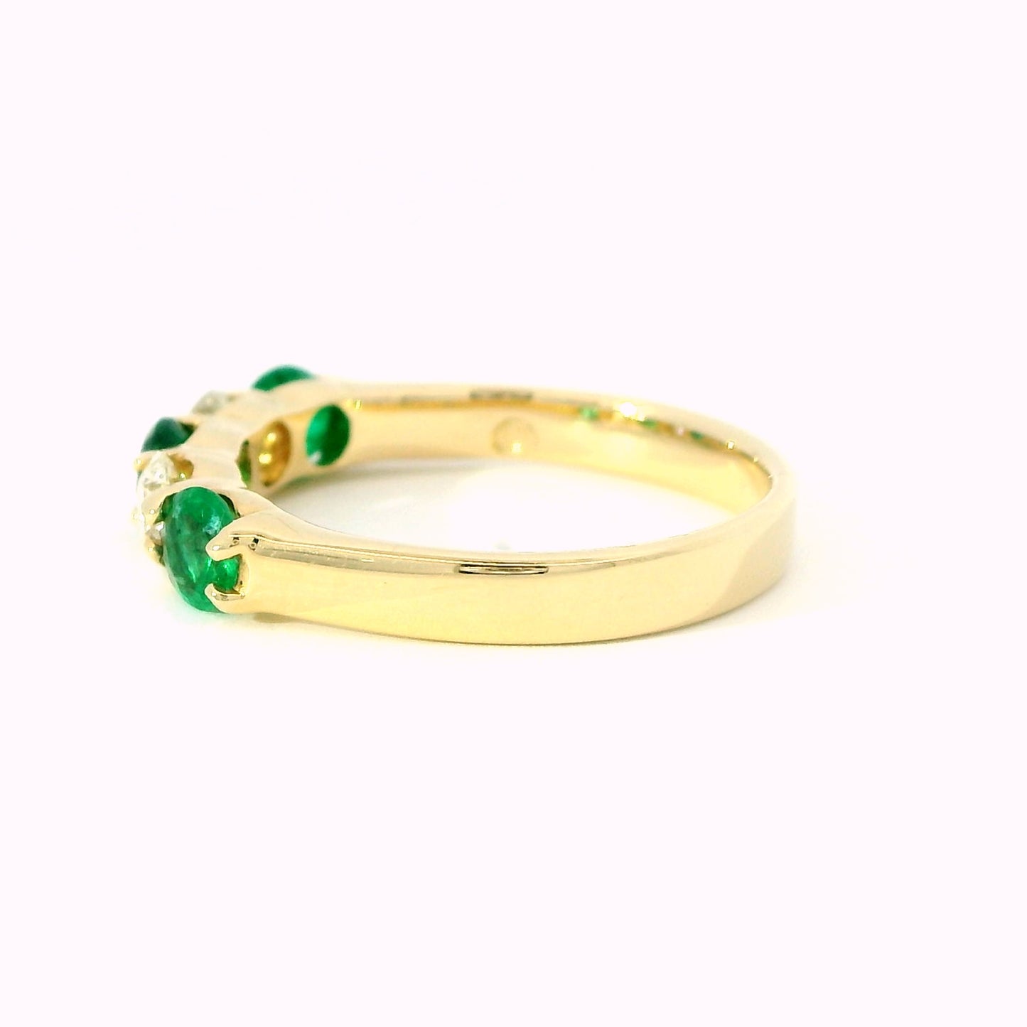Round Emerald and Diamond Wedding Ring in 14K Gold