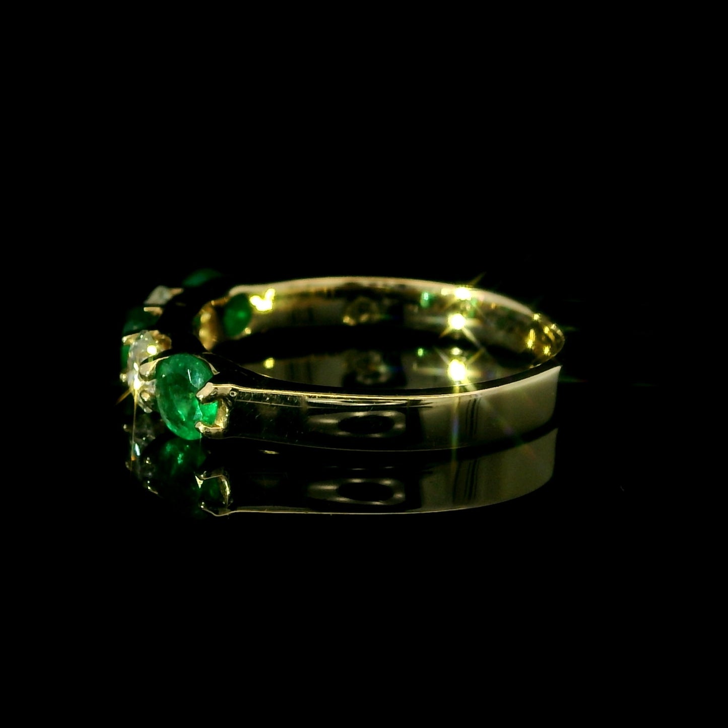 Round Emerald and Diamond Wedding Ring in 14K Gold