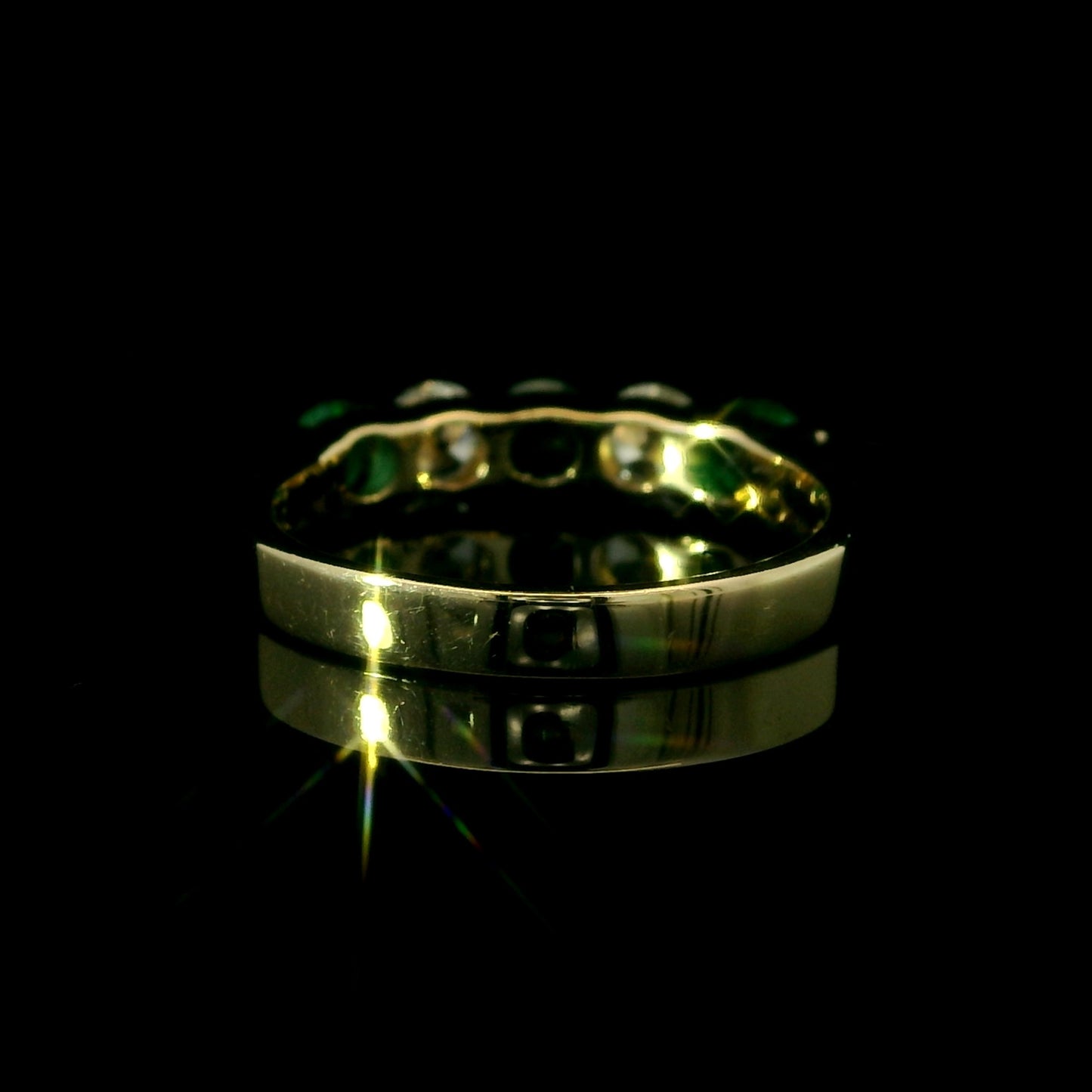 Round Emerald and Diamond Wedding Ring in 14K Gold
