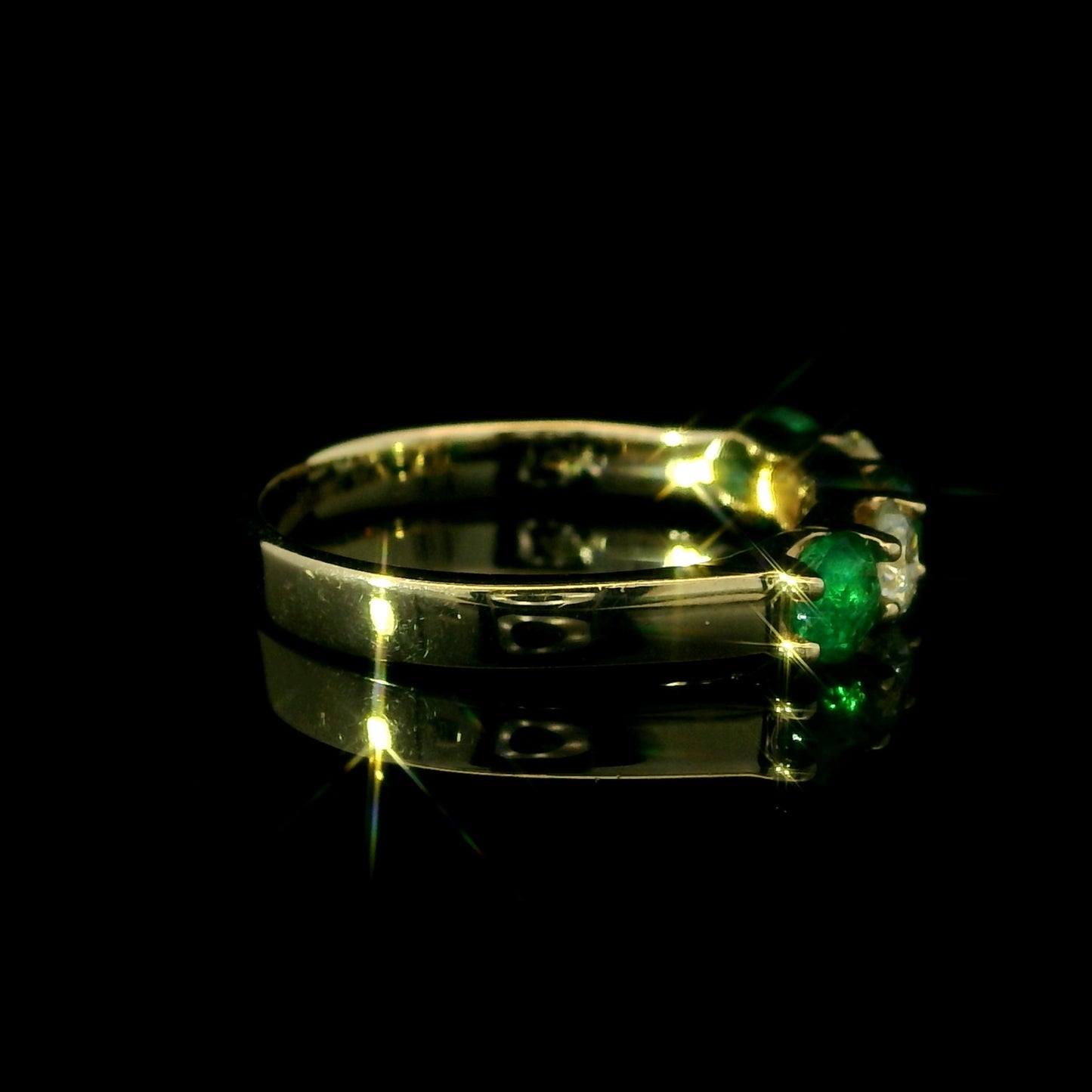 Round Emerald and Diamond Wedding Ring in 14K Gold