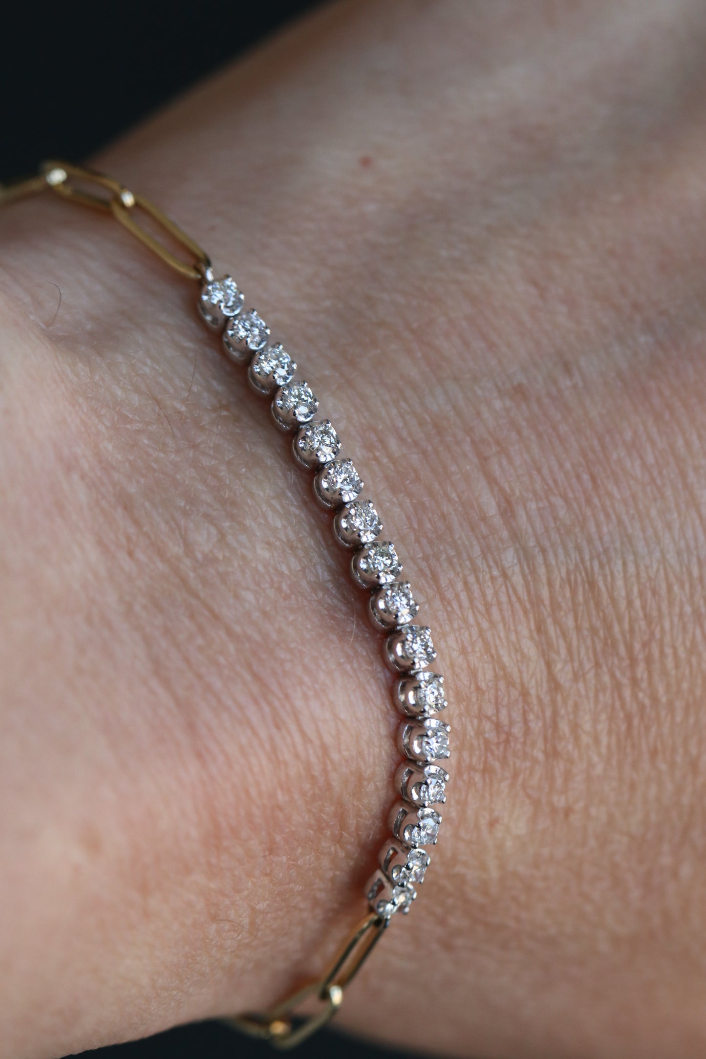 Round Diamond PaperClip Chain Bracelet in 14kt Gold