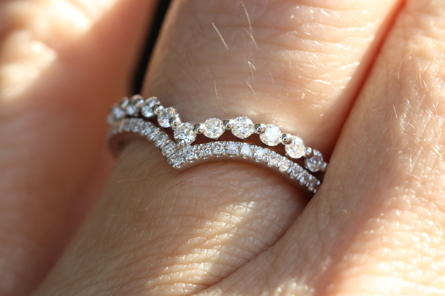 2-Row Chevron V Styled Diamond Wedding Band