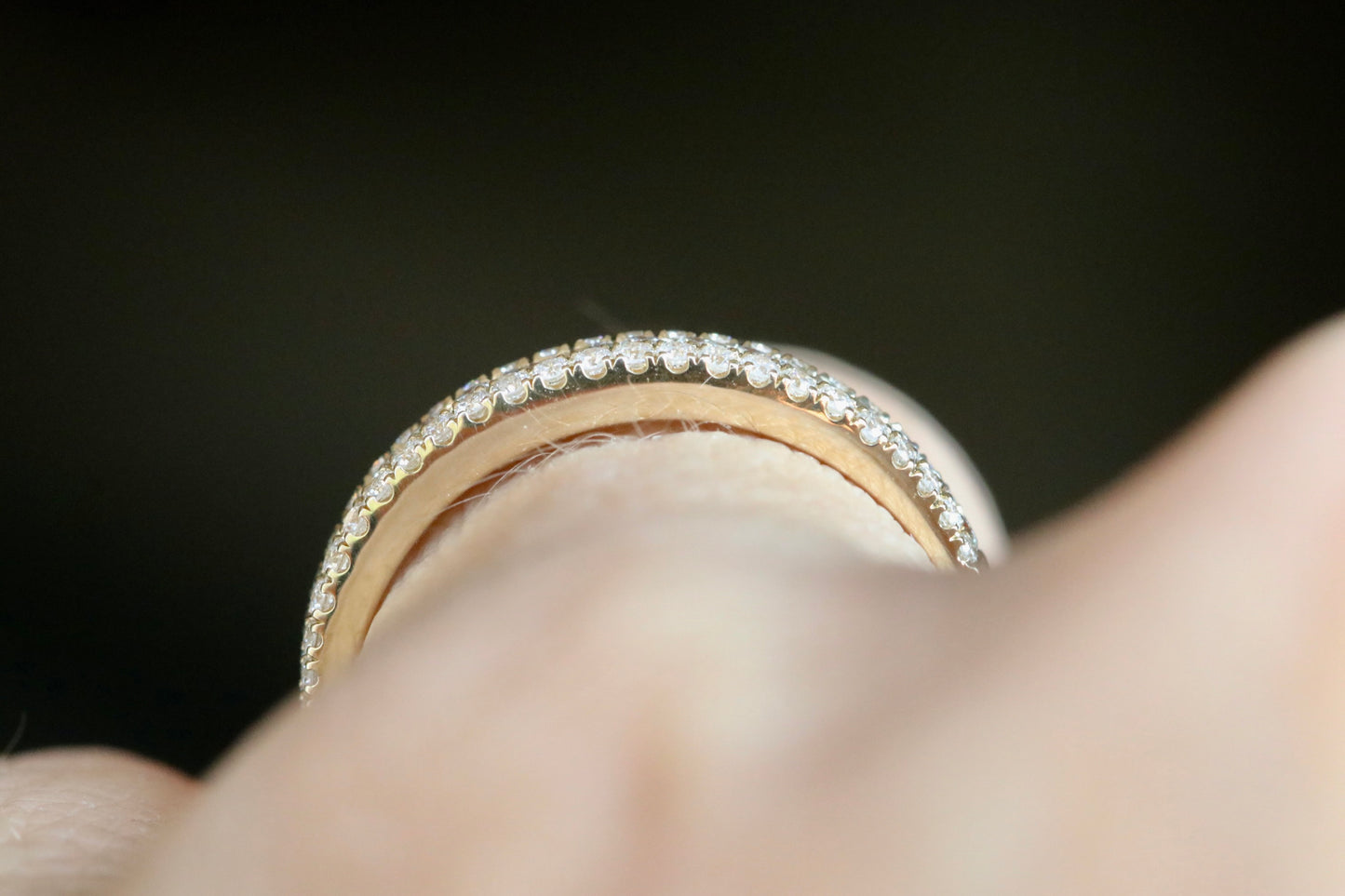 3 Row Round & Baguette Diamond Band in Solid Gold