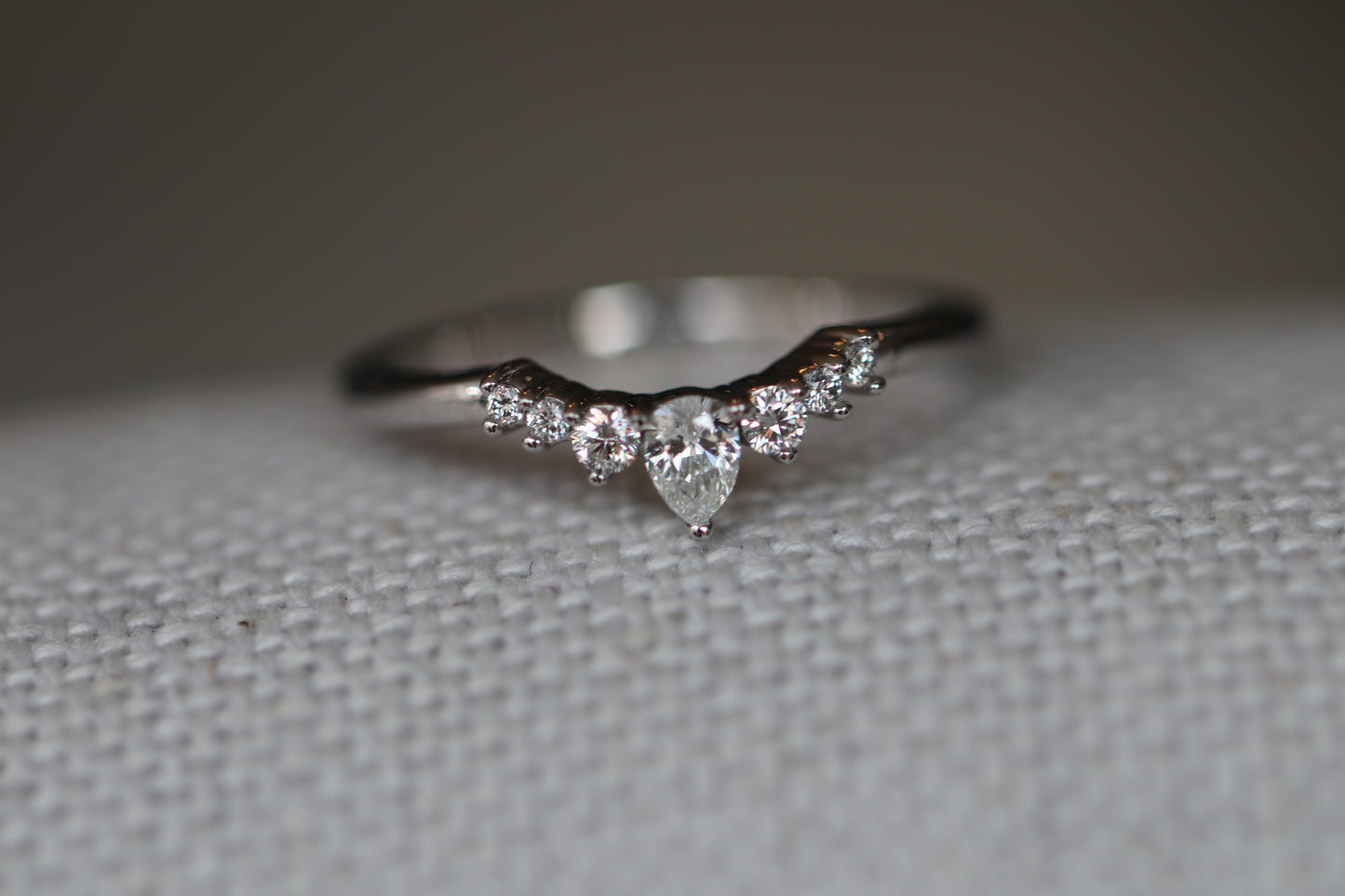 Fancy Curved Diamond Wedding Band with Pear & Round Shaped Diamonds