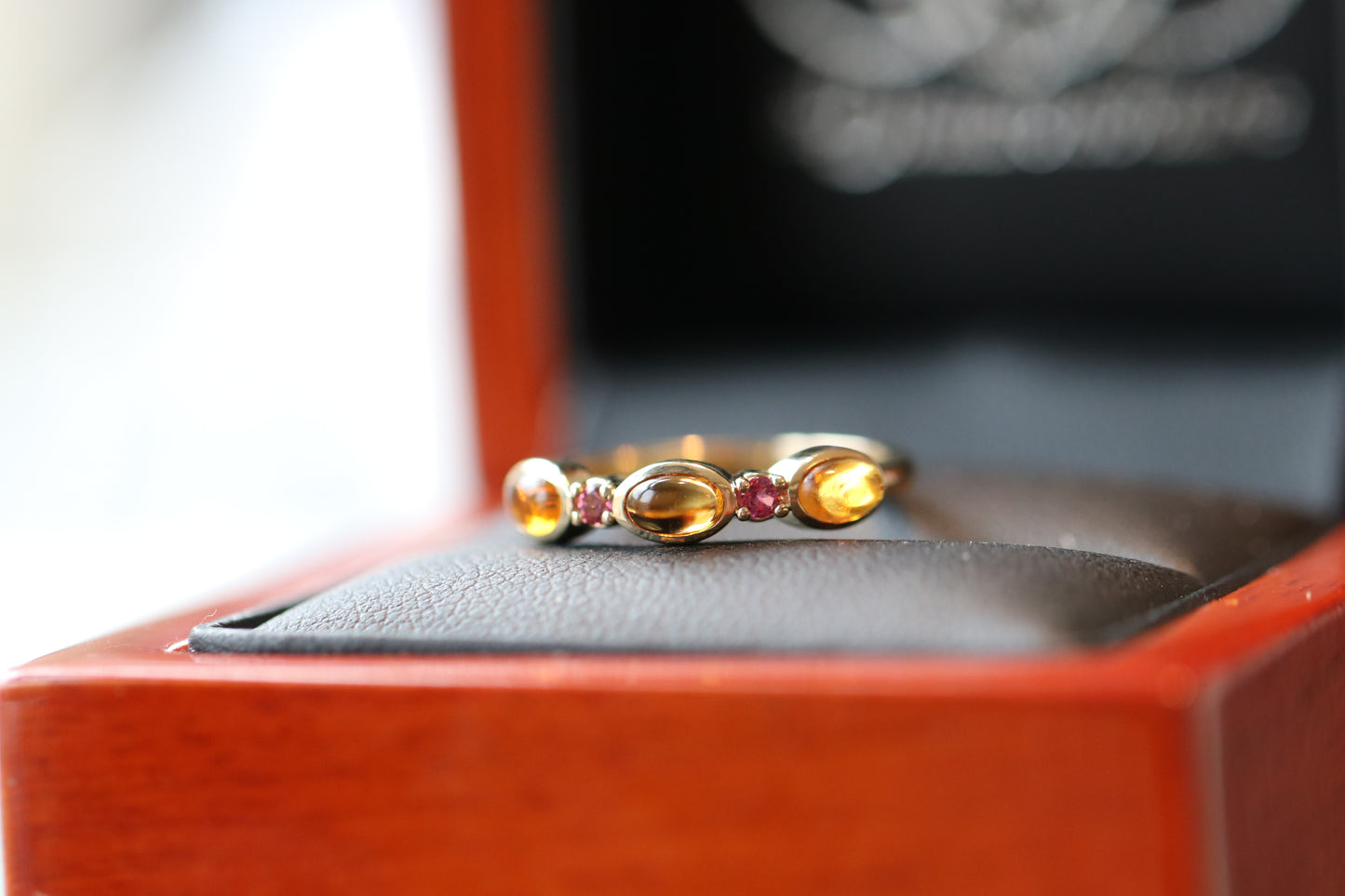 Pink Tourmaline and Citrine Band in 14k Gold
