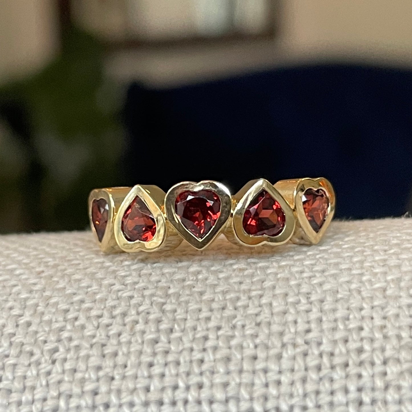 Garnet 5 stone Bezel Set Ring 14kt Yellow Gold