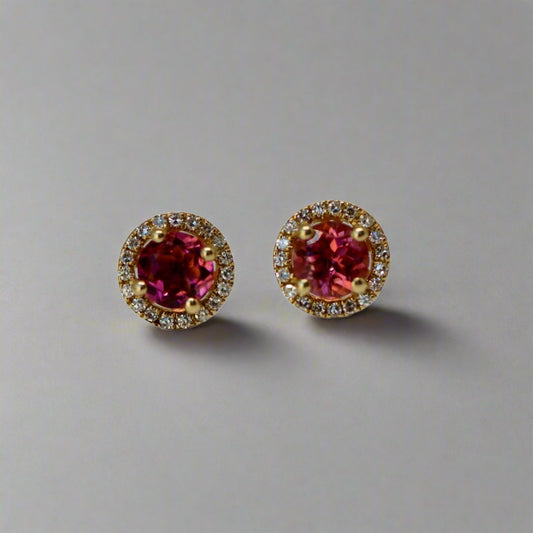 Pink Tourmaline and Diamond Halo Earrings