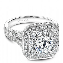 Shared Prong Halo Engagement Ring B158-01WM