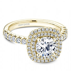 Shared Prong double Halo Engagement Ring