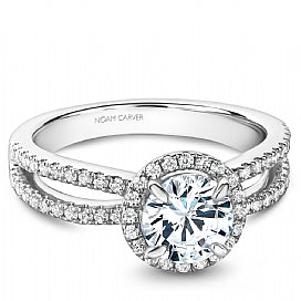 Shared Prong Halo Engagement Ring