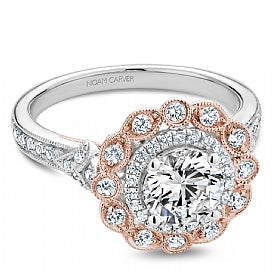 two tone double halo engagement ring