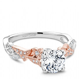 white and rose gold diamond vintage styled flower engagement ring