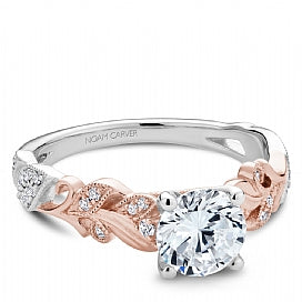 two tone vintage style leaf engagement ring