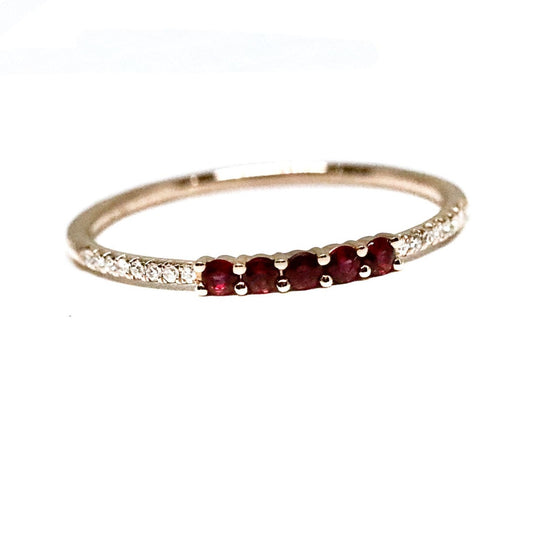 Dainty 5 Stone Ruby and Diamond Stackable Ring