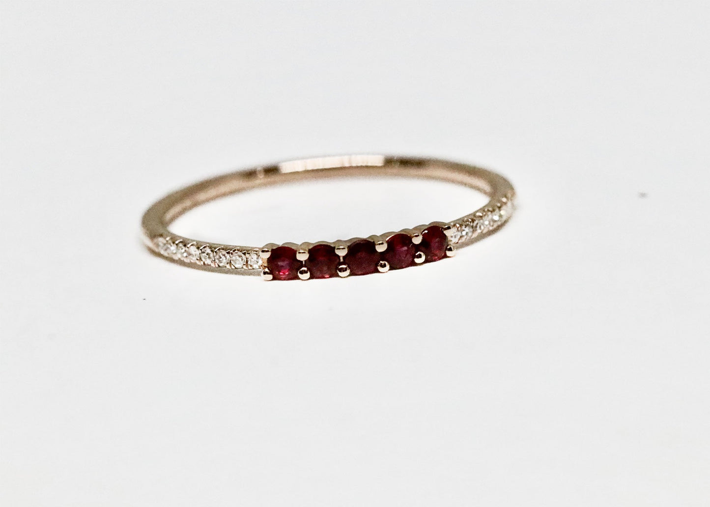 Dainty 5 Stone Ruby and Diamond Stackable Ring