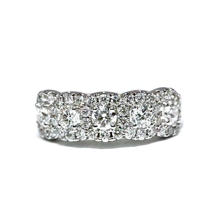 5 Stone Diamond Halo Cluster Ring 1.50tcw in 14kt Solid Gold