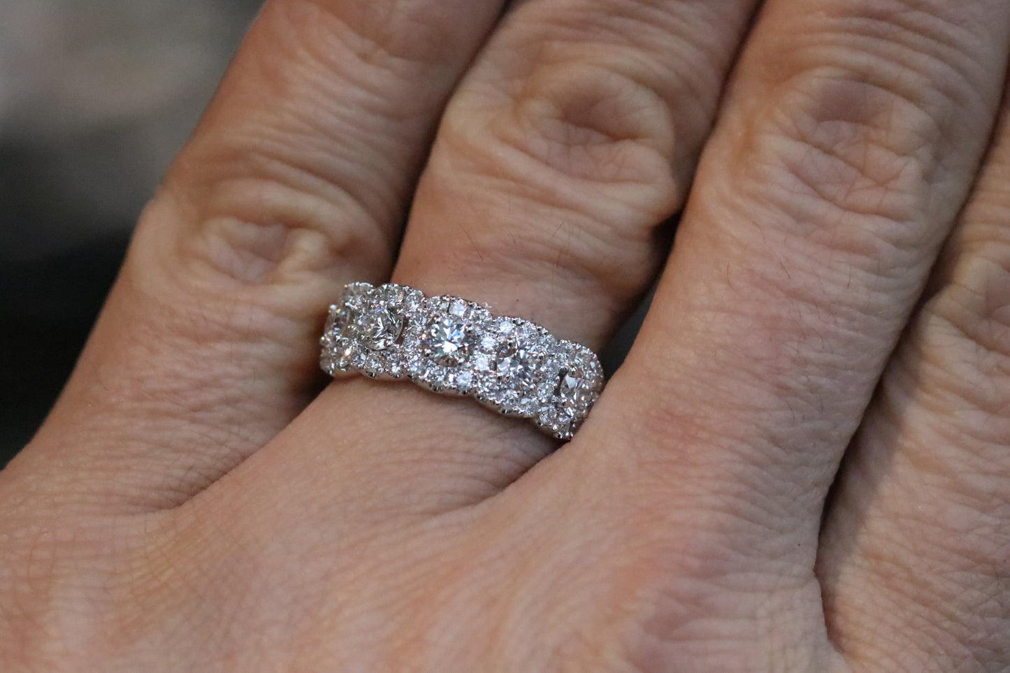 5 Stone Diamond Halo Cluster Ring 1.50tcw in 14kt Solid Gold