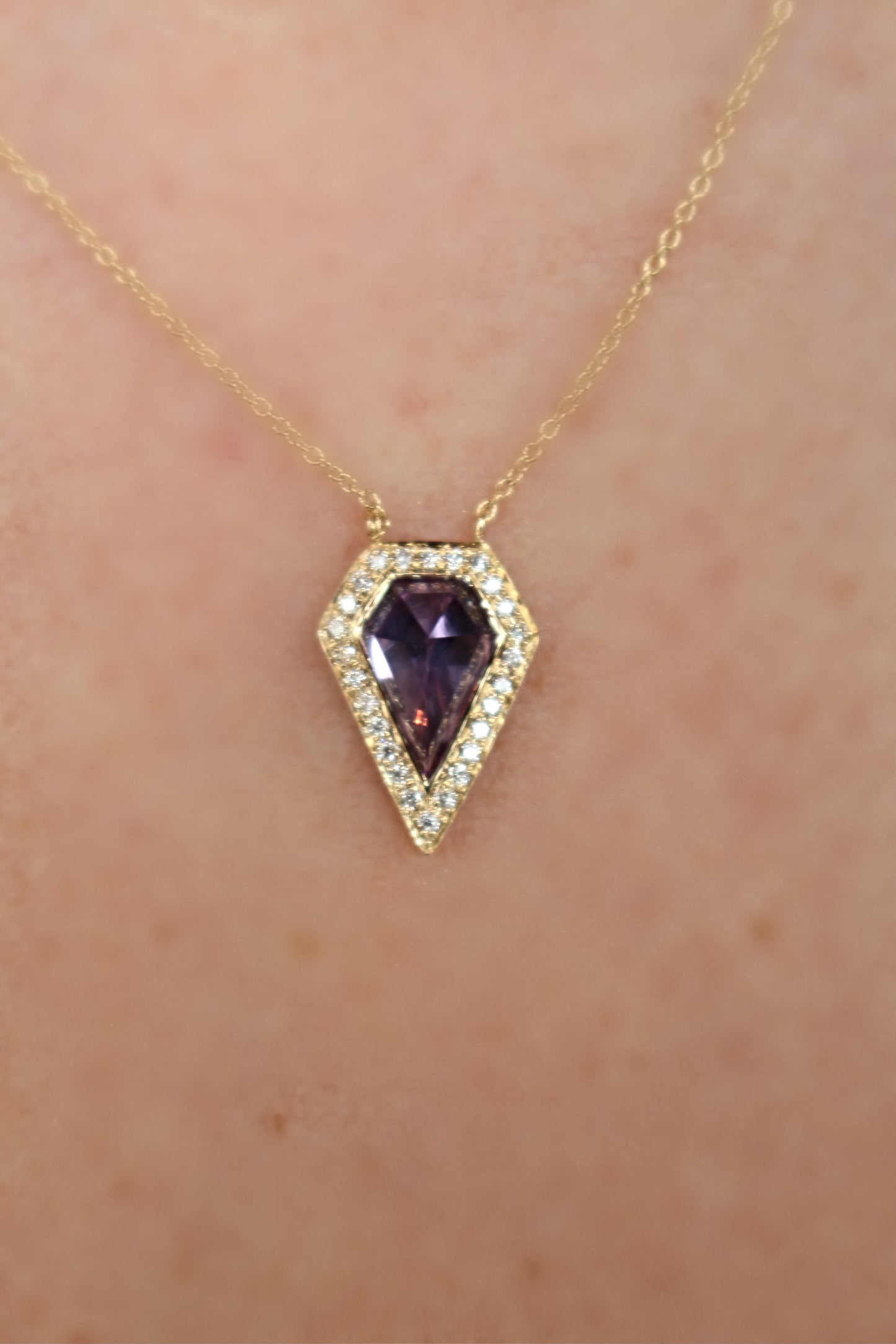 Amethyst Geometric Diamond Halo Pendant