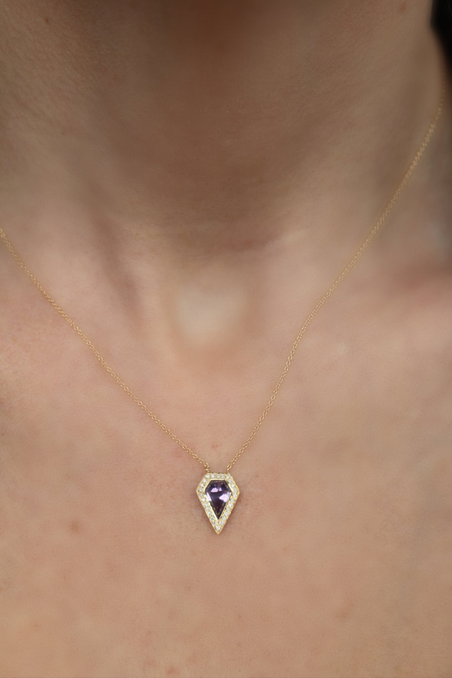 Amethyst Geometric Diamond Halo Pendant