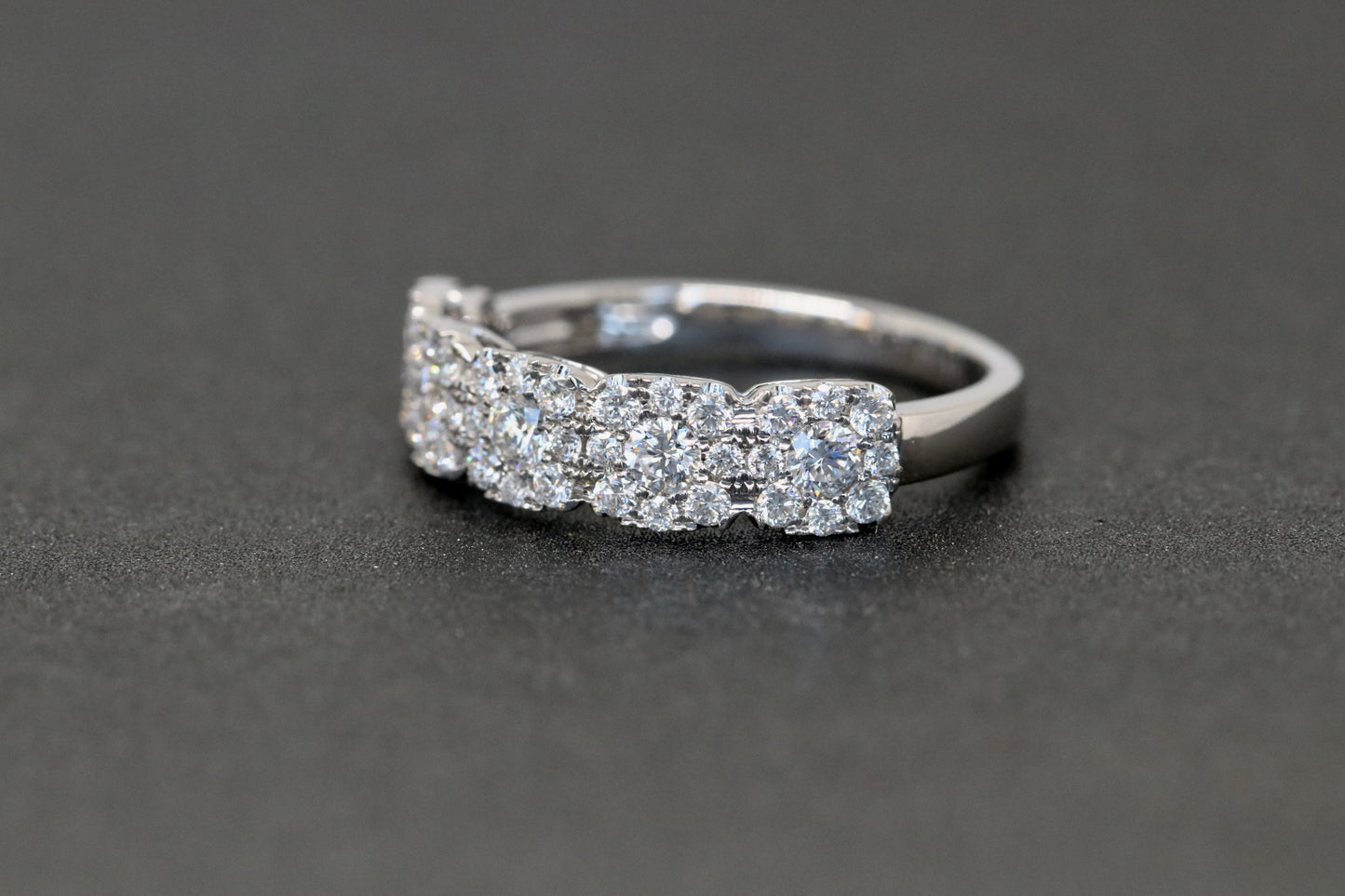 5 Stone Diamond Halo Cluster Band 0.77tcw in Solid 14kt Gold