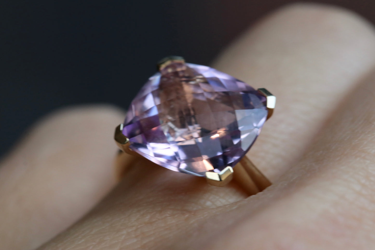 Genuine Checkerboard Cushion Cut Amethyst Gemstone Ring in 14kt Solid Gold