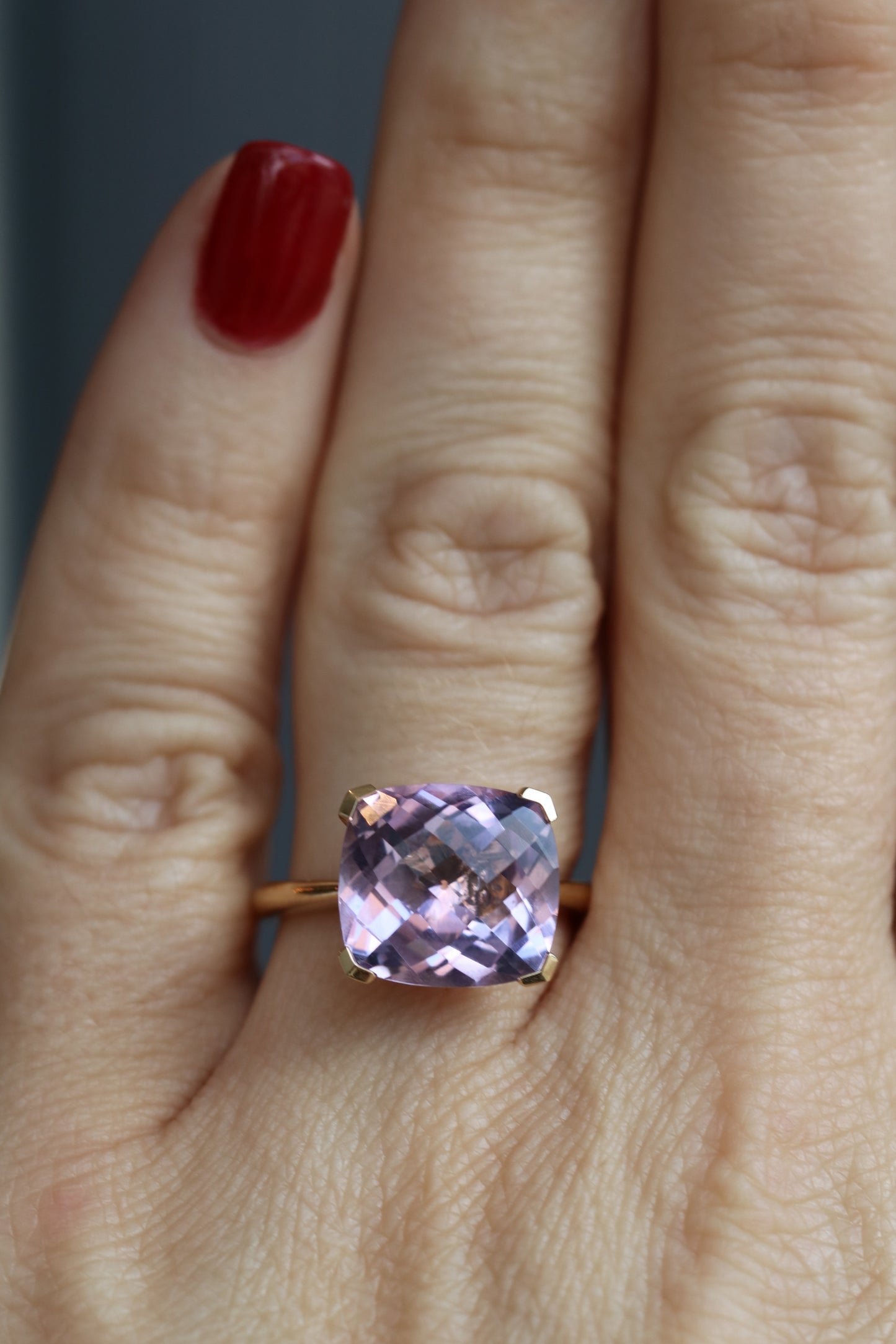 Genuine Checkerboard Cushion Cut Amethyst Gemstone Ring in 14kt Solid Gold