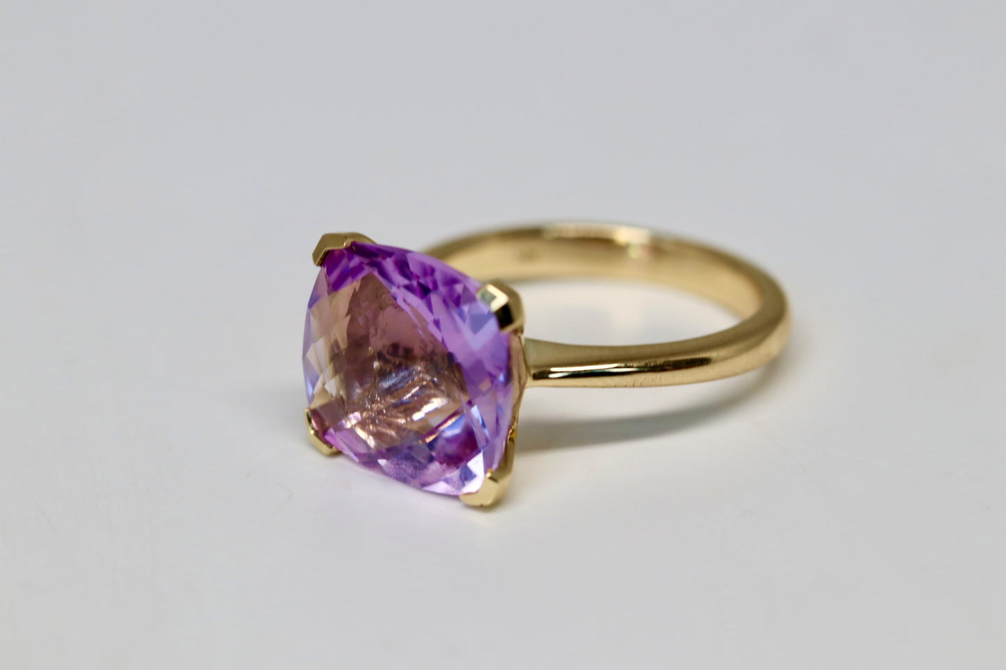 Genuine Checkerboard Cushion Cut Amethyst Gemstone Ring in 14kt Solid Gold