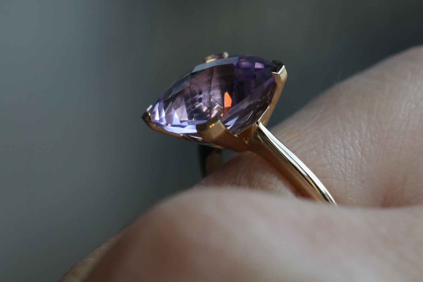 Genuine Checkerboard Cushion Cut Amethyst Gemstone Ring in 14kt Solid Gold