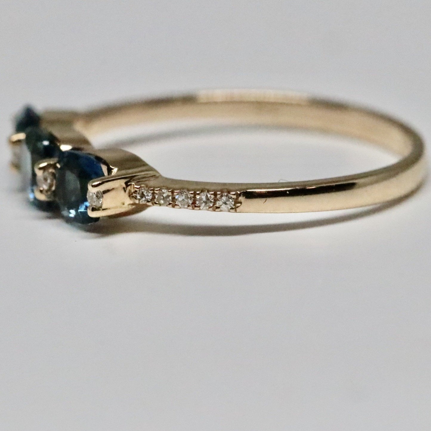3 Stone London Blue Topaz Cushion Cut and Diamond Ring