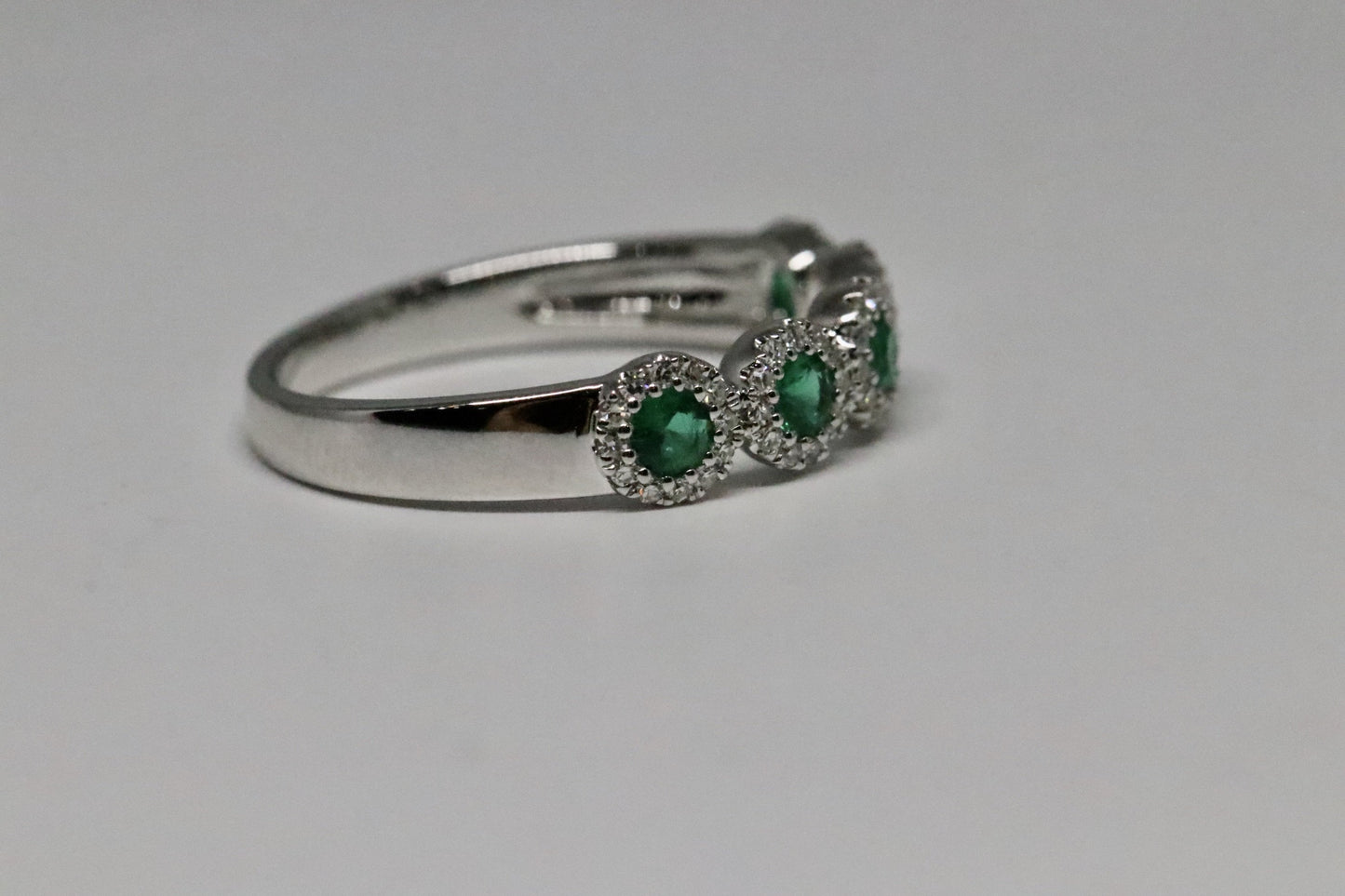 5 Stone Emerald and Diamond Halo Stackable