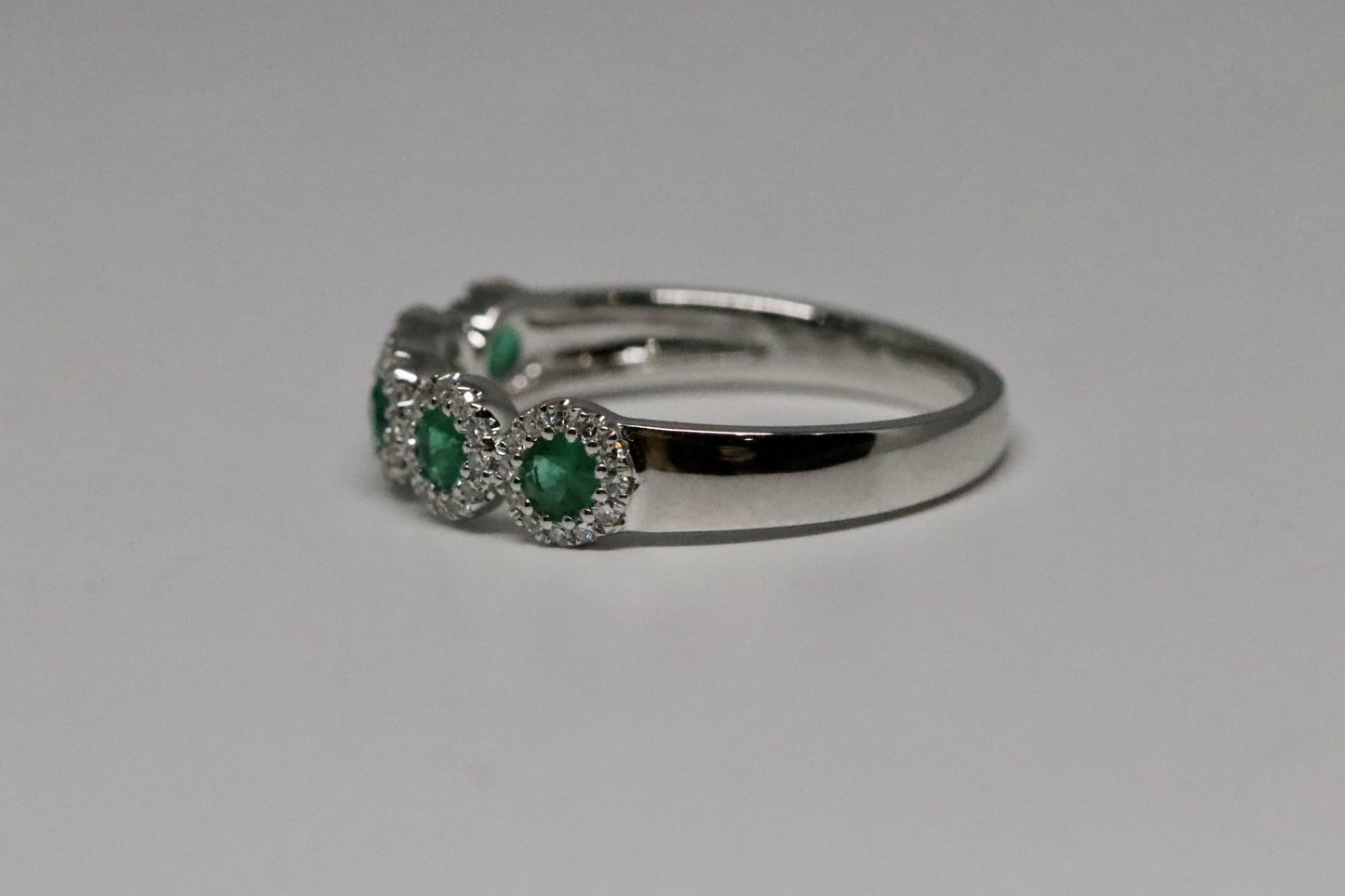 5 Stone Emerald and Diamond Halo Stackable