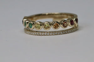 2 Row Rainbow Sapphire and Diamond Ring