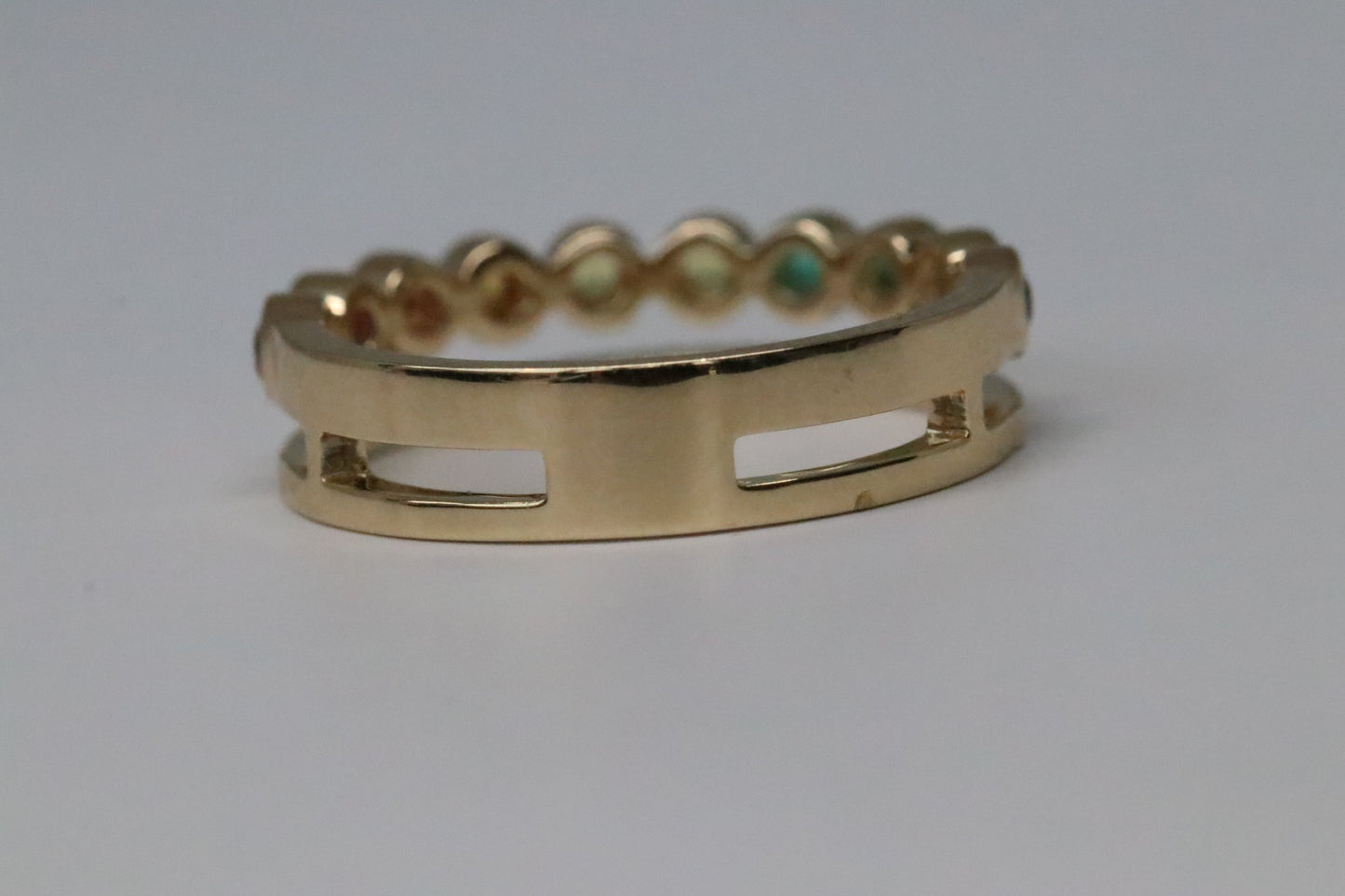 2 Row Rainbow Sapphire and Diamond Ring