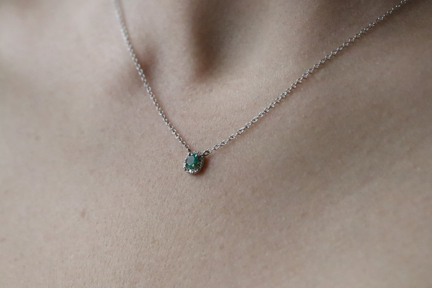 Round Emerald Cut and Cushion Shaped Diamond Halo Pendant in 14kt White Gold