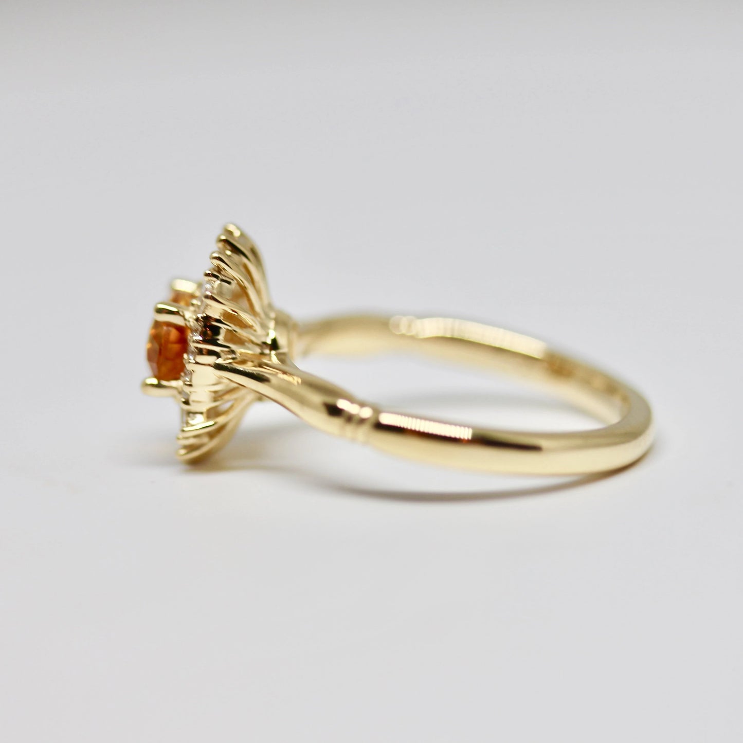 Art Deco Styled Citrine and Diamond Ring in 14kt Yellow Gold